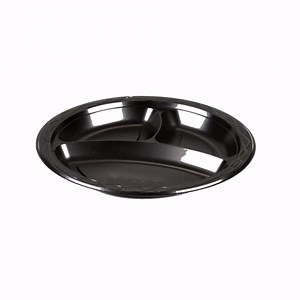 Restaurantware-Chef 101 10.4 Inch Microwavable Food Plates, 100 Round Plastic Plates - 3 Compartments, Disposable, Black Plastic Dinner Plates, Serve Hot And Cold Foods, For Restaurants And Cafes