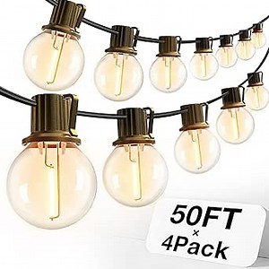 addlon 200FT(4-Pack*50FT) Outdoor String Lights, G40 Globe LED Patio Lights Waterproof with 108 Plastic Bulbs(8 Spare), ETL Dimmable Outside Hanging Lights Connectable for Yard Backyard House Party