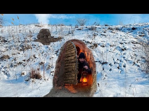 Building a Cozy and Secret Dugout with a Warm Bed and Heated Floor | Winter Survival, Bushcraft