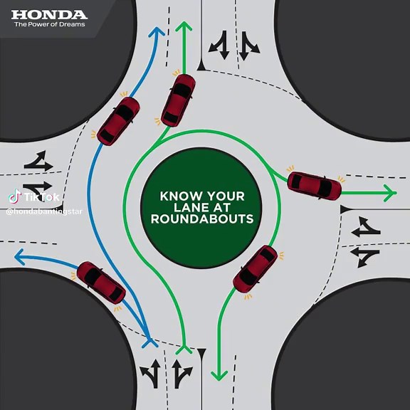 Entering and exiting roundabouts can be very confusing. Here are 2 tips you can keep in mind to do it safely: 1) Use the left lane to exit left or go straight. 2) Use the right lane to go straight, make a right turn or to make a full turn around the roundabout.