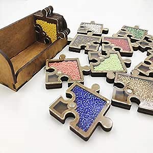 Amazon.com: Puzzle Shaped Wooden Bead Organizer - Jewelry Making and Crystal Painting Storage Solution - Bead Sorting Tray with Clear Plastic Lead - Pack of 12 in Wood Box : Arts, Crafts & Sewing