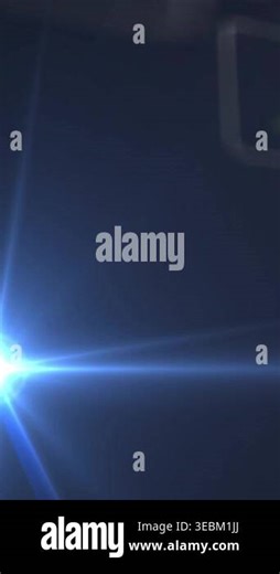 Vertical video: Blue flare popping left, emitting streak and revealing badge with green mark for UI. Emblem, neon, glow, beam, interface, shimmer, vertical video Stock Video Footage - Alamy