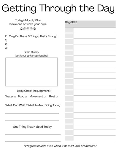 Getting Through the Day Printable | Gentle Daily Planner Page | Digital Download - Etsy
