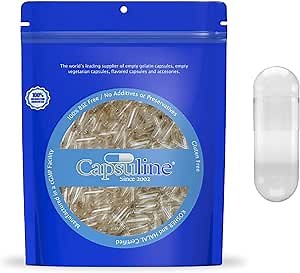 Capsuline Size 0 Gelatin Empty Capsules, 50000 Count, Empty Gel Pill Capsules, DIY Pure Bovine Pill Capsule Filling, Empty Caps, Kosher, Gluten Free and Non-GMO Certified, Clear