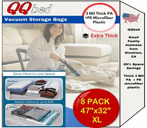 QQbed 8 PACK Vacuum Storage Bags, Airtight Space Saver, EXTRA LARGE to Organize Clothes Bedding
