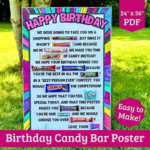Birthday Candy Poster - DIY Candy Bar Sign for Birthdays - Printable Candy Bar Poster - Etsy