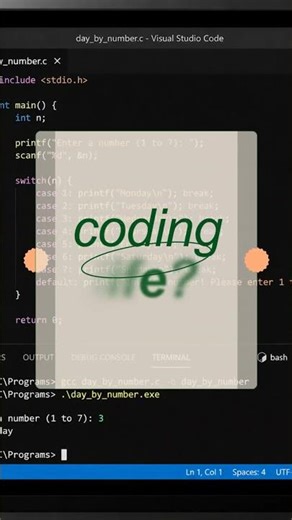 "Code that turns numbers into days 📅 using switch case!"#clanguage #coding