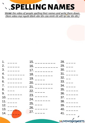 Spelling names online exercise