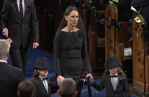 Céline Dion arrived at her husband René Angélil's funeral with the couple's twin sons, Eddy and Nelson, earlier today: www.cbc.ca/1.3414221 | CBC News