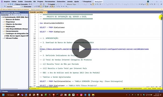 --   PROJETO DE INTEGRAÇÃO SQL SERVER e EXCEL [Estudo Avançado] -- 3. Definindo Indicadores do Projeto -- i) Total de Vendas Internet Categoria de Produtos -- ii) Receita Total de Mês por Período… | Francisco Fernando Gonçalves