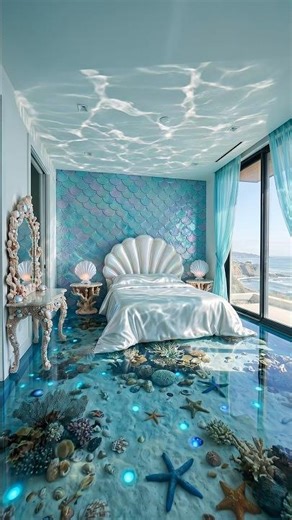 Luxury Mermaid Bedroom Transformation 🐚✨ Epoxy Ocean Floor 3D Illusion (Satisfying Timelapse)