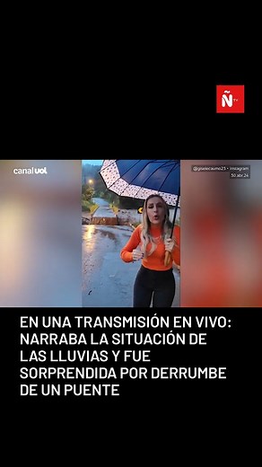 CUALQUIER SEMEJANZA CON CUALQUIER ALCALDE ES MERA COINCIDENCIA Una puente fue arrastrado por la corriente mientras la alcaldesa de Santa Teresa, en Rio Grande do Sul, Gisele Caumo (PTB), narraba la situación de la ciudad, afectada por fuertes lluvias, en una transmisión en vivo. Fue sorprendida por el ruido del derrumbe del puente. | CANAL ÑUBLE TV | Facebook