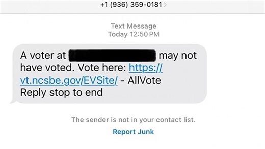 North Carolina voters confused by mass text message reminding them to vote, even after casting a ballot