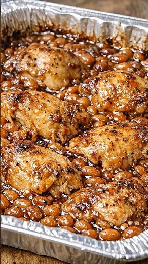 Savory BBQ Baked Chicken & Beans 🍗.#chickenrecipes #bakedbeans #comfortfood #easycooking