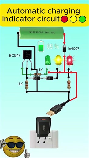 Automatic charging indicator circuit🔴🟡🟢