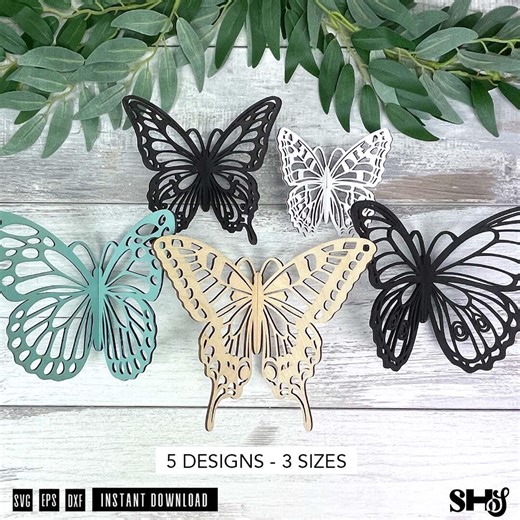 3D Butterfly SVG Bundle for Laser Cutting | 5 Butterfly Designs in 3 Sizes | Laser Cut Butterfly Files Svg Dxf Eps - Etsy