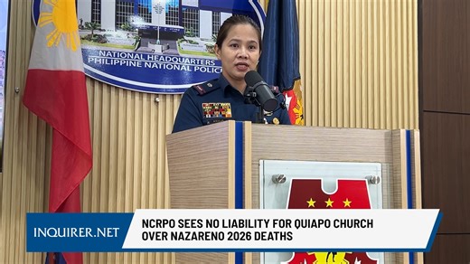 The National Capital Region Police Office says it does not see any legal liability for Quiapo Church over the deaths during the 2026 celebration of the Feast of Jesus Nazareno. Read more: https://newsinfo.inquirer.net/2166959/fwd-ncrpo-sees-no-liability-for-quiapo-church-over-nazareno-2026-deaths | INQUIRER.net