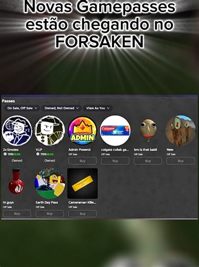 Novas Gamepasses no FORSAKEN: Aproveite as Skins