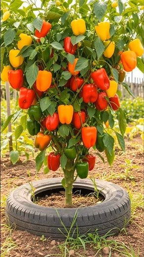 🌶️ Amazing Bell Pepper Tree Growing Hack in Old Tire 😱🍅 | 100+ Peppers on One Plant!#shorts