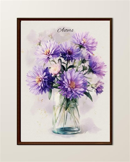 September Birth Flower Aster Watercolor Print • Botanical Floral Illustration (digital Download) - Etsy