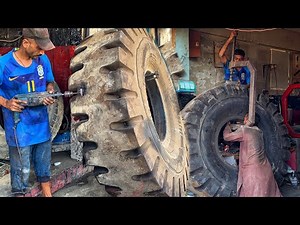 How Professionals Tire Technician Repairing Mining Dump Truck Big Tyre || How to Fix a Damaged Tire