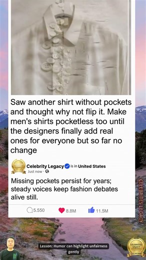 Proposal to Make All Men's Shirts Pocketless Until They Add Pockets for Women—Viral Fashion Meme