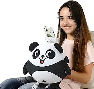 Cell Phone Pillow Holder for Bed, Adjustable Phone Stand for Watching Videos or Facetime in Bed Couch Car, Cute Panda Soft Plush Pillow with Hand Pockets, Gifts for Kids, Teens and Girls