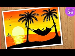 How to draw sunset beach scenery drawing || easy || step by step painting