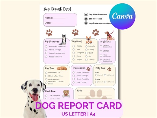 Dog Sitter Report Card, Pet Daycare Tracker (PDF) - Etsy