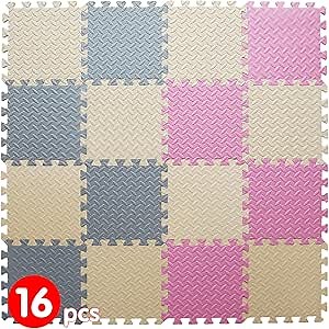 Play Mat for Babies 0-6 Months, Solid Colored Foam Baby Play Mat, Non-Toxic Interlocking Foam Puzzle Floor Mats, 0.4" Thick Square Kids Playmat丨47x47 Play Mat for Playpen (Beige/Gray/Pink)