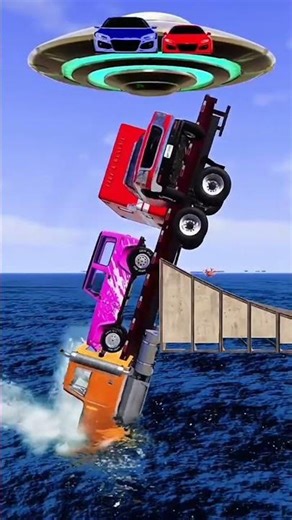 Single Flatbad Truck Loading With Jeep & Ambulance VS Maga Ramp Crossing _ BeamNG Drive