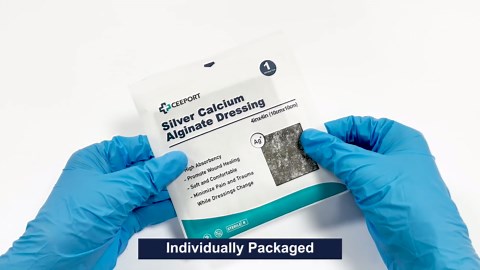 Ceeport Silver Calcium Alginate Wound Dressing, 4" x 4" Patches, Highly Absorbent Dressing Gauze, Non Stick Pads for Wounds, Soft and Comfortable Silver Dressing for Wound Care, 5 Packs