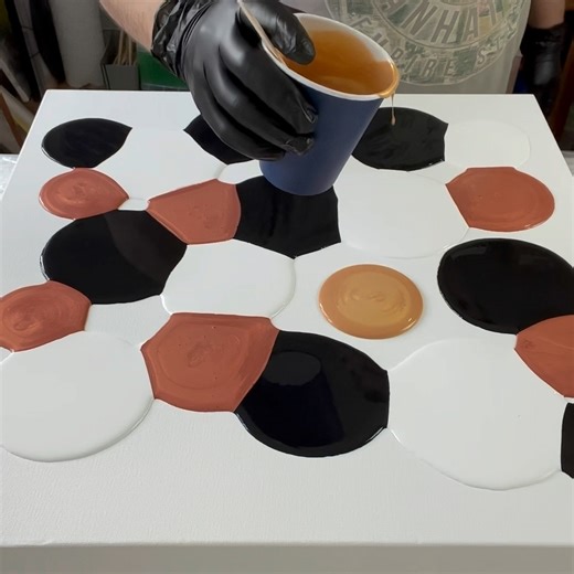 14K views · 253 reactions | I love a Puddle Pour and these metallics with a classic black and white is balanced with block color and cell patterns. Tilting the canvas to move the paint to a composition that looks good. | Mark J Ratcliffe Art | Facebook