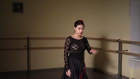 Fashion Ballerina Dancing in a Dark Ballet Class. the Girl Performs Dance Steps in a Stage Costume. Slow Motion Stock Footage - Video of female, class: 210099796