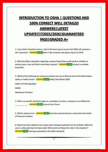 Introduction To Osha Questions And 100 Correct Well Detailed Answerslatest Update20252026guaranteed
