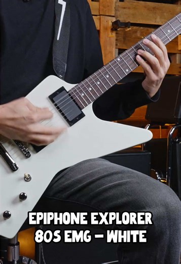 This 80s Explorer is one of the most exciting new guitars from Epiphone in 2026! Loaded with EMG active pickups and featuring a sleek retro-futuristic design, this axe is ready for the heaviest riffs you can throw at it. Epiphone Explorer 80s EMG Electric Guitar - Classic White ⚡️ EMG 81 and 60 active humbuckers ⚡️ 60s SlimTaper neck profile ⚡️ Mahogany body/neck and rosewood fingerboard ⚡️ LockTone Tune-O-Matic bridge ⚡️ Graph Tech nut #guitar #epiphone #gibsonexplorer #epiphoneexplorer #guitar