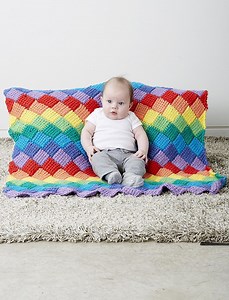 Rainbow Tunisian Entrelac Crochet Baby Blanket Pattern