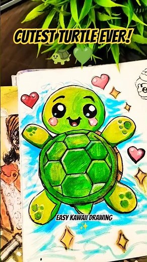Cutest Baby Turtle Drawing Ever! 🐢💚 Easy Kawaii Art #Shorts