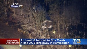 WATCH: Chopper 3 was live over the scene on the Atlantic City Expressway Tuesday morning where a bus crashed and several passengers were injured. https://philadelphia.cbslocal.com/2022/02/08/atlantic-city-expressway-crash-injuries-hammonton-new-jersey/ | CBS Philadelphia