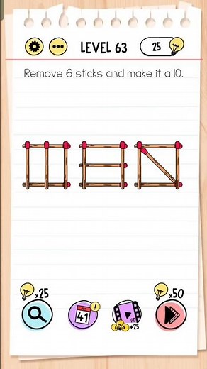 Brain Test 63 Remove 6 Sticks and make it a10 #brain #braintest #braintestsolution