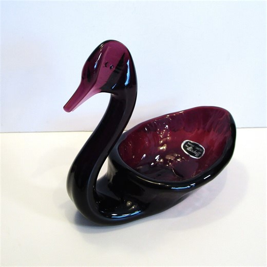 Vintage Bischoff Purple Amethyst Swan Glass Candy Dish - 1960s Art Glass - Etsy