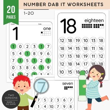 Number Dab It Worksheets-Numbers 1–20 Dot Marker Activities | Kinder-Grade 1-3