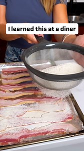 🥓 Perfect bacon texture in 1 easy hack: simply sprinkle your bacon with flour using your sifter, bake like usual, and enjoy the crispy, melt-in-your-mouth goodness! #bacon #lifehacks #cookingtips | Randy & Mandy