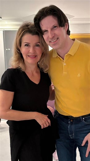 That’s Daniel and I digging into Andre’s fab Piano trio at home! Tomorrow starts our weekend of recording. Keep your fingers crossed for us all😀 #annesophiemutter | Anne-Sophie Mutter