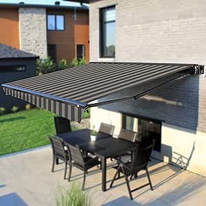 Motorized Awning | Retractable Sun Shade with Black Casing | Includes Remote Control & Wind Sensor | Brasilia Europa Collection | 14' W x 10' L - Urban