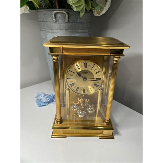 Vintage Bucherer Quartz Mantel Clock Brass Glass Roman Numerals Pendulum - Etsy