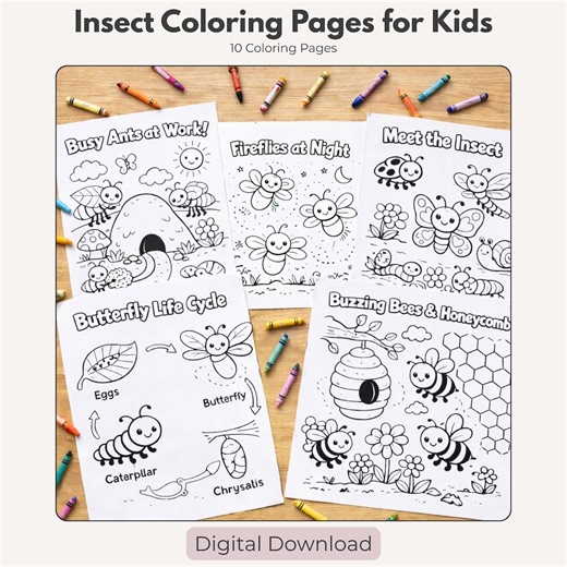 Garden Bug Coloring Pages | Kids Activity Sheet (digital Download) - Etsy UK