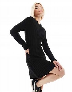 ASOS DESIGN knit mini dress with ribbed detail in black | ASOS