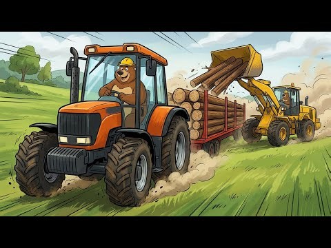 Farmer Hardwork: Log Processing & Field Transport Logistics 🐻🚜 | Farm Animation