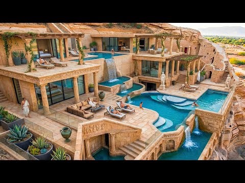 300 Building a White Stone Villa at an Altitude of 100m with a Swimming Pool Using Primitive Tools